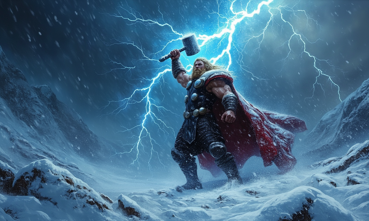 AI generated: FLUX prompt: Epic dark fantasy oil painting depicting Thor, the... (FLUX - Character Design)