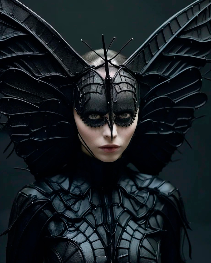 AI generated: Midjourney prompt: serious female model, being with antennae, insect ... (Midjourney - Portraits)