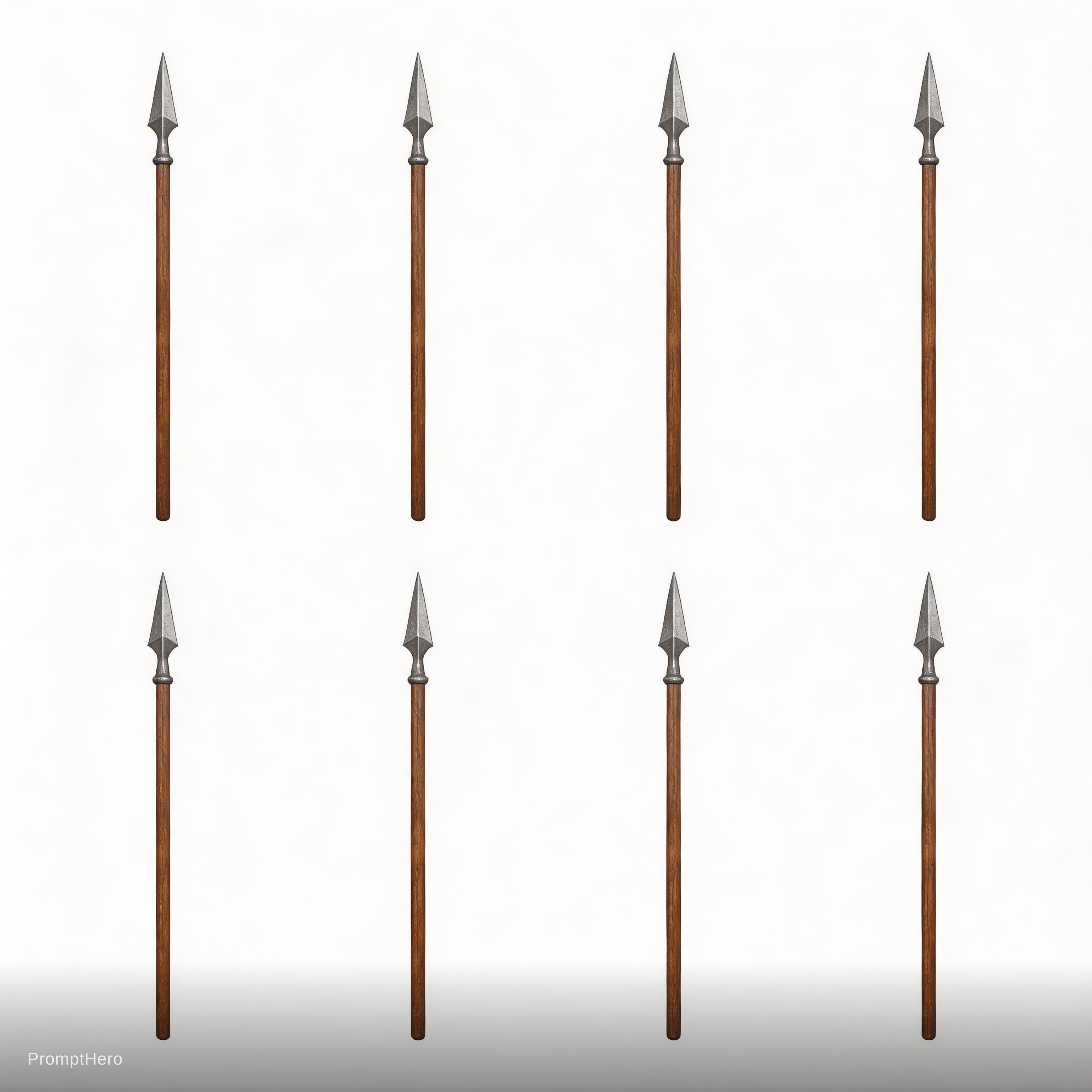 AI generated: Seedream 5 prompt: 8 ancient spears sharp and pointy on white backgro (Seedream 5 - Concept Art)