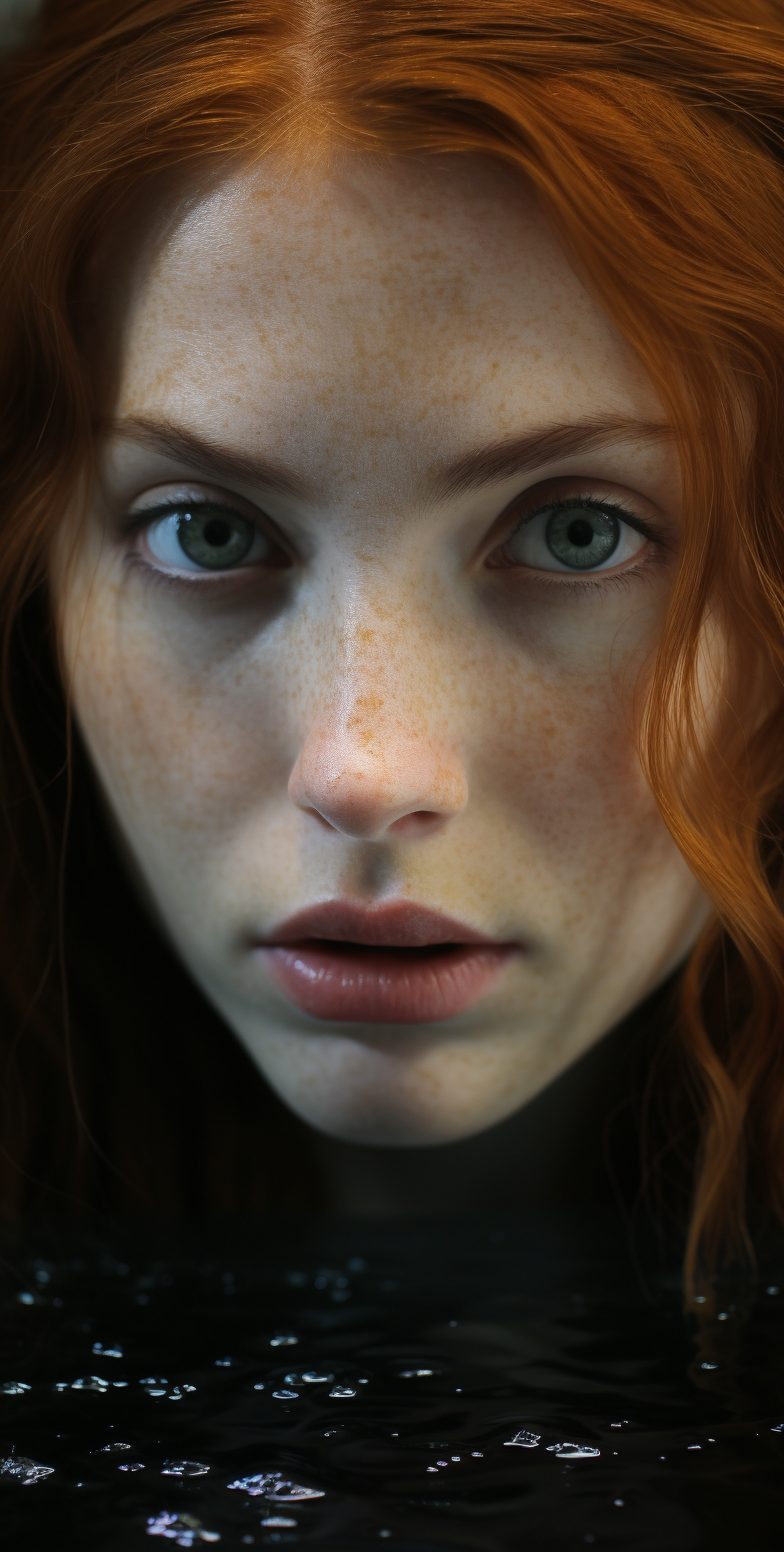 AI generated: Midjourney prompt: beautiful woman with red hair in the water droplet... (Midjourney - Photography)