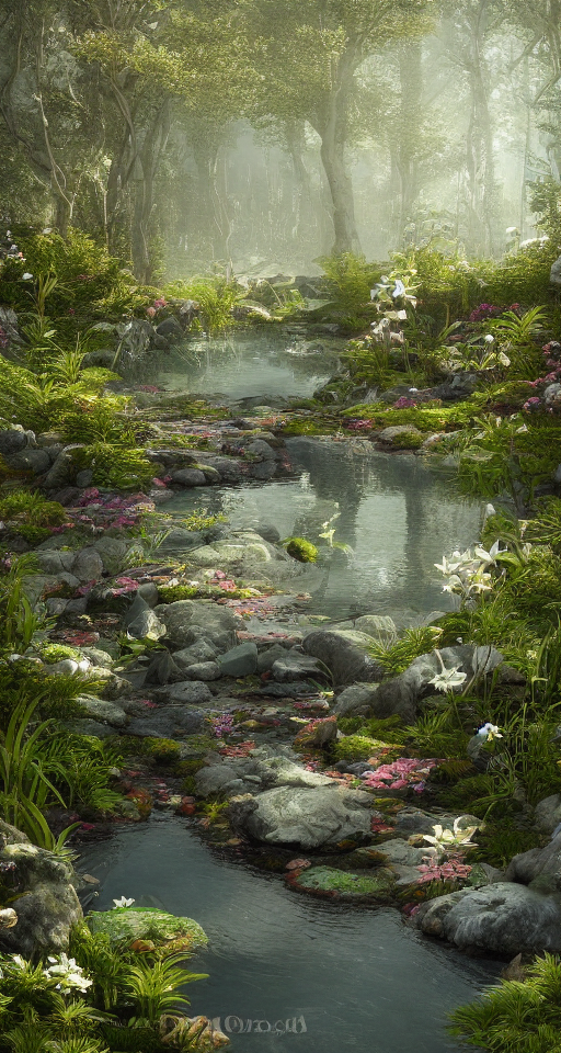 AI generated: Stable Diffusion prompt: Forest flower crystal::4 emitting glitter garden l... (Stable Diffusion - Landscapes)