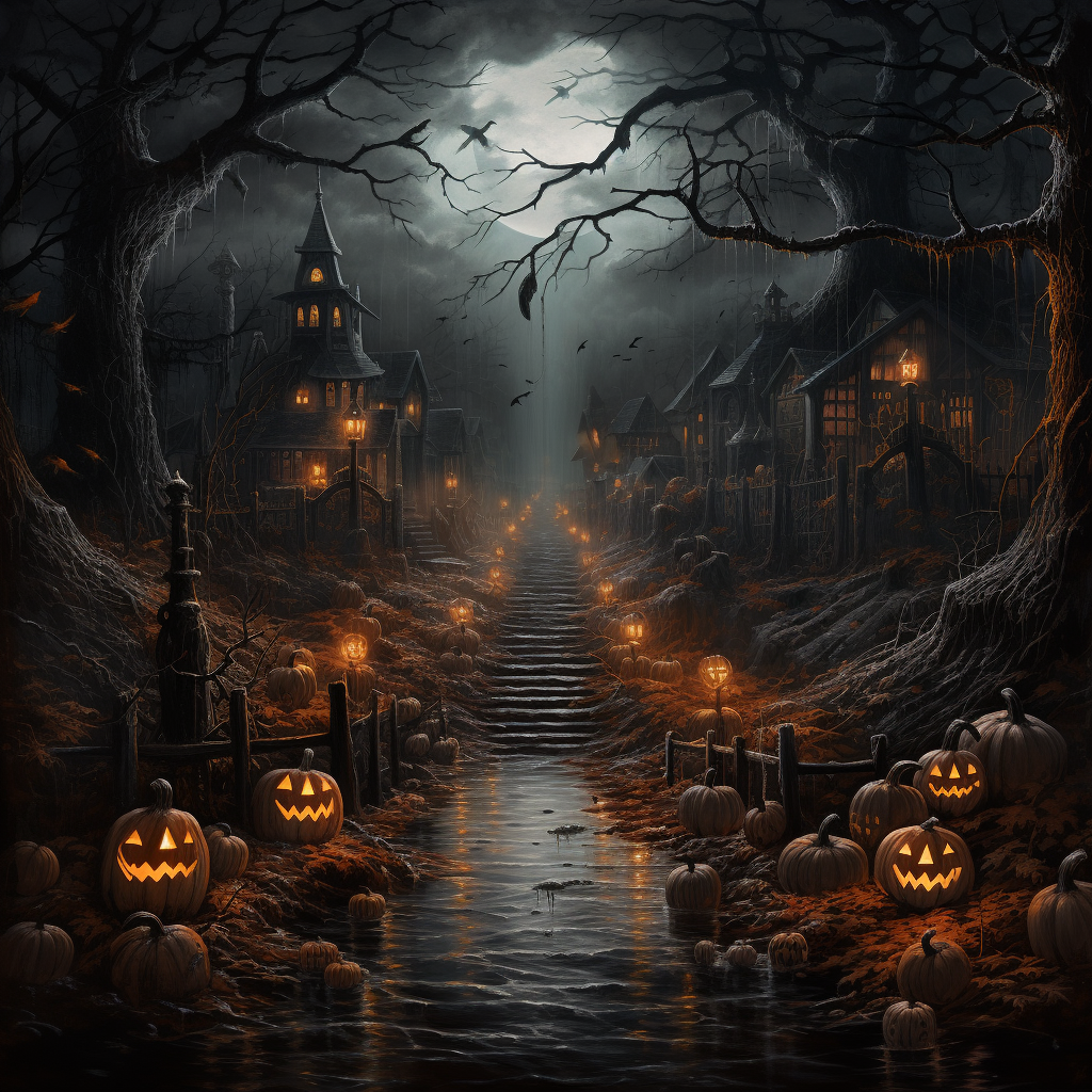 صورة مولدة بالذكاء الاصطناعي: Midjourney prompt: halloween (نموذج Midjourney - مناظر طبيعية)