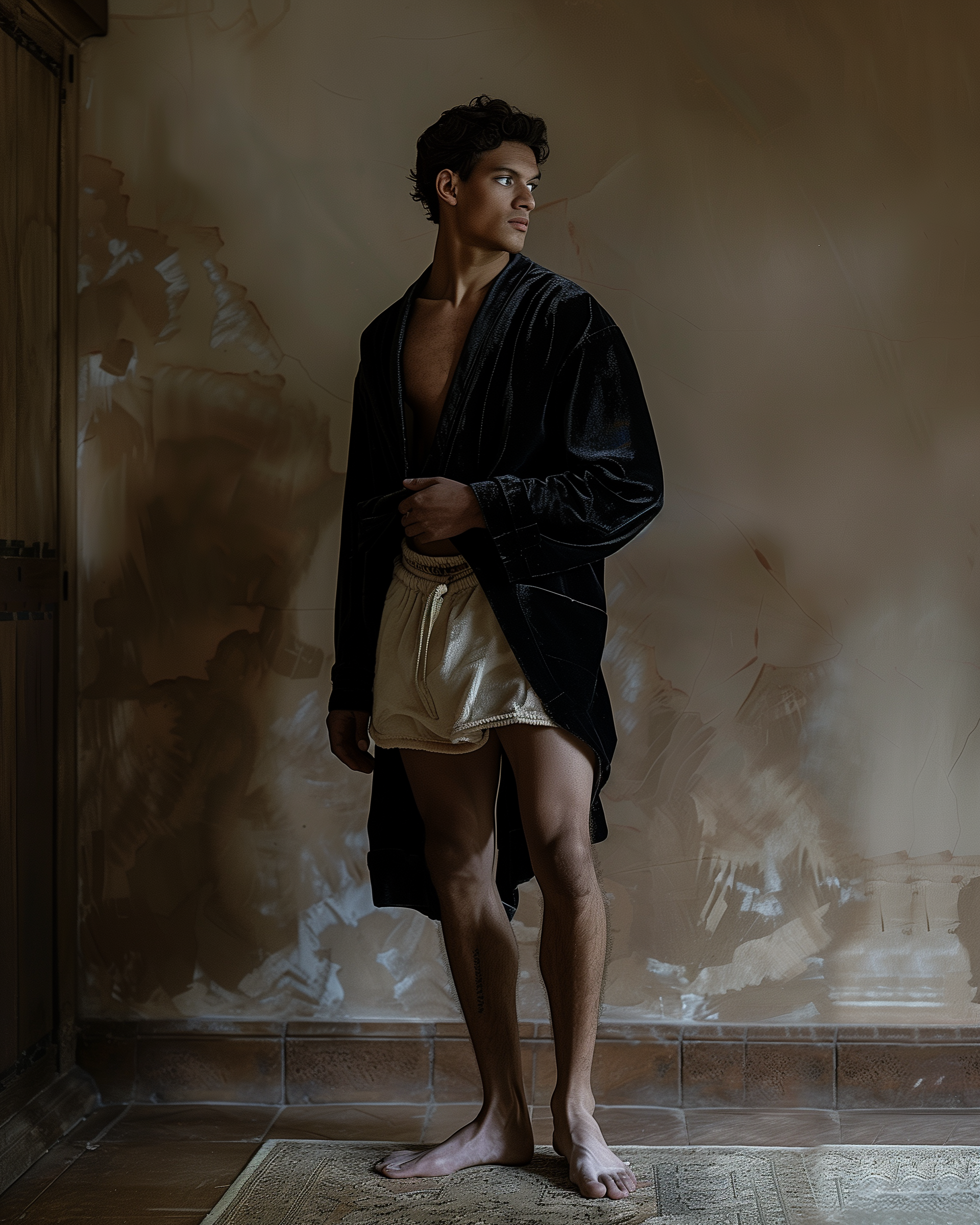Midjourney prompt: ull body photograph of man wearing black velvet ro... - Midjourney
