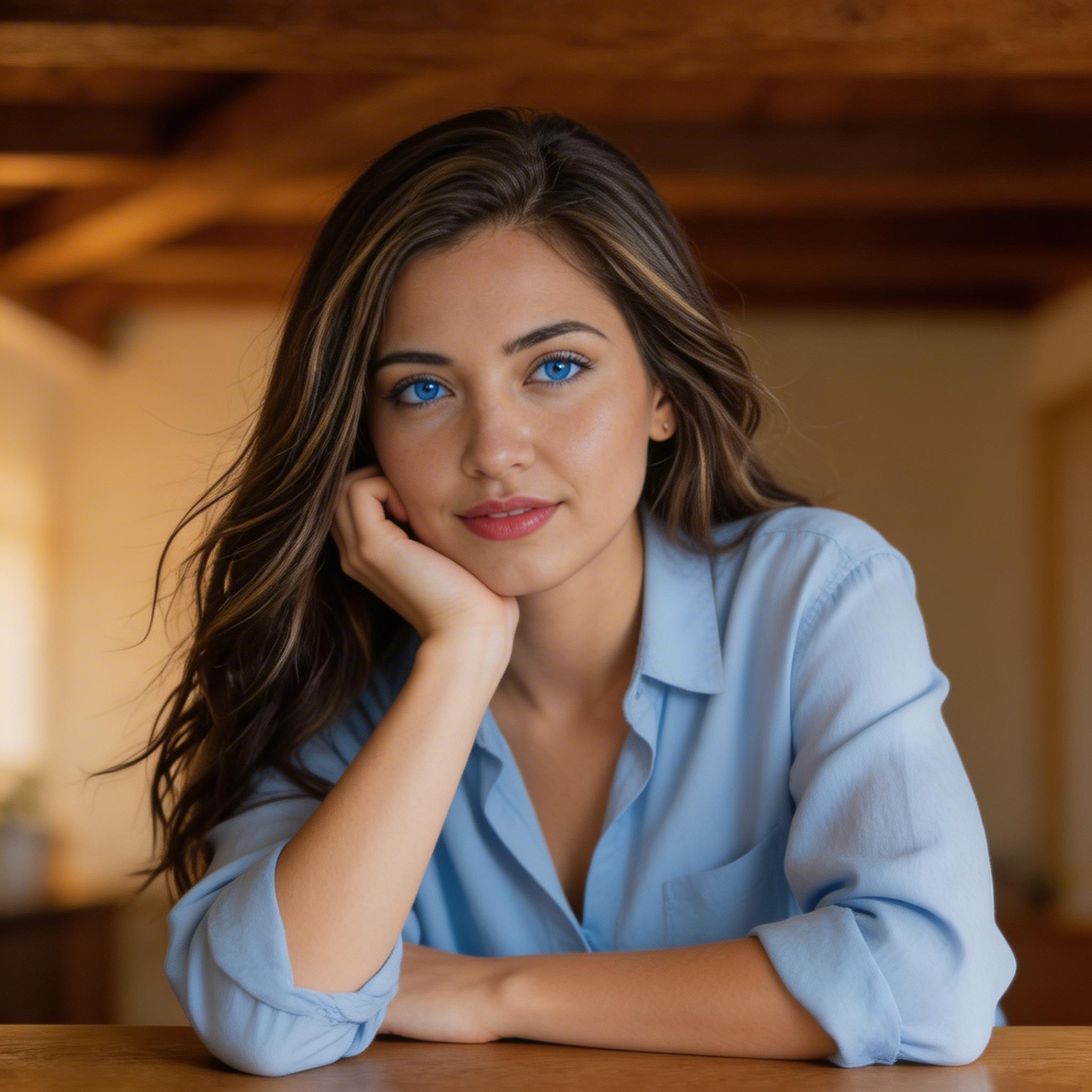 AI generated: Seedream 5 prompt: Portrait of a brunette woman with wavy highlighted... (Seedream 5 - Portraits)