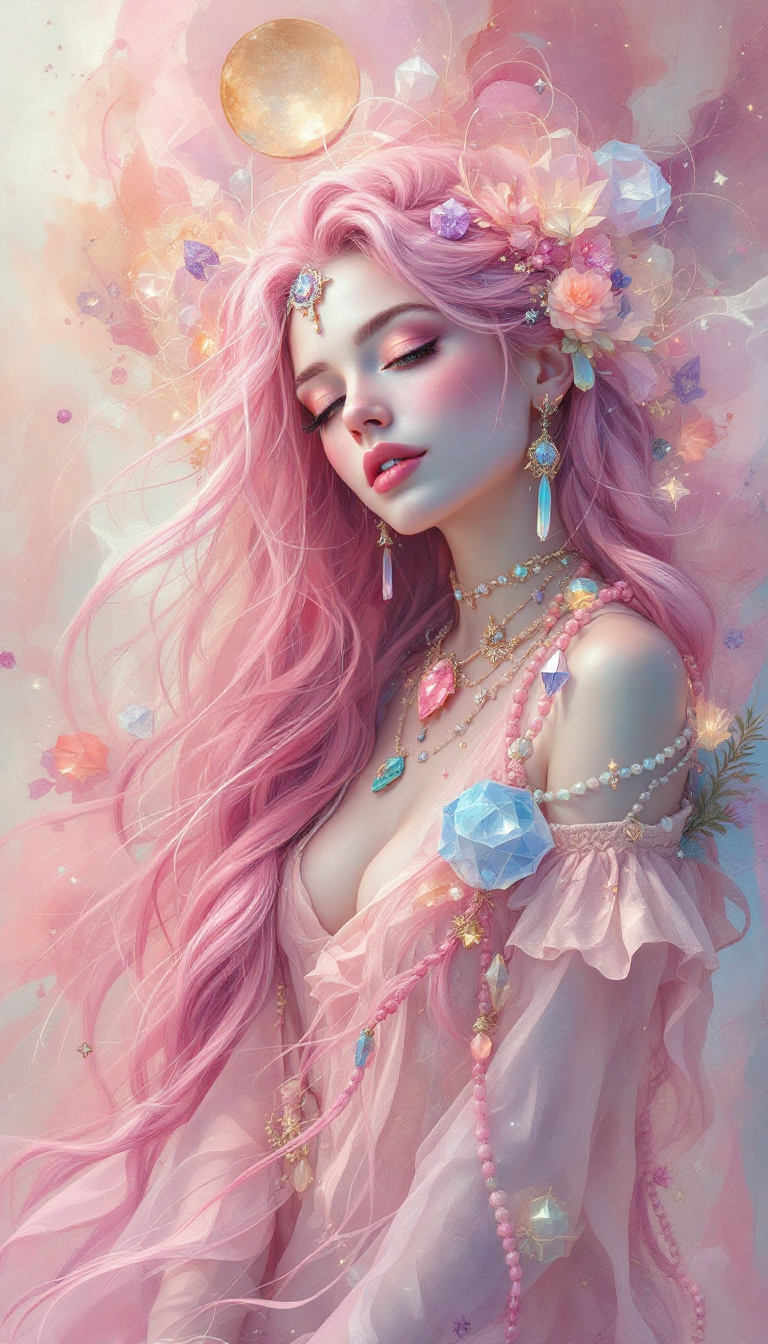 FLUX prompt: "Rose Quartz Mystic in a Realm of Souls": A mesmer... - FLUX