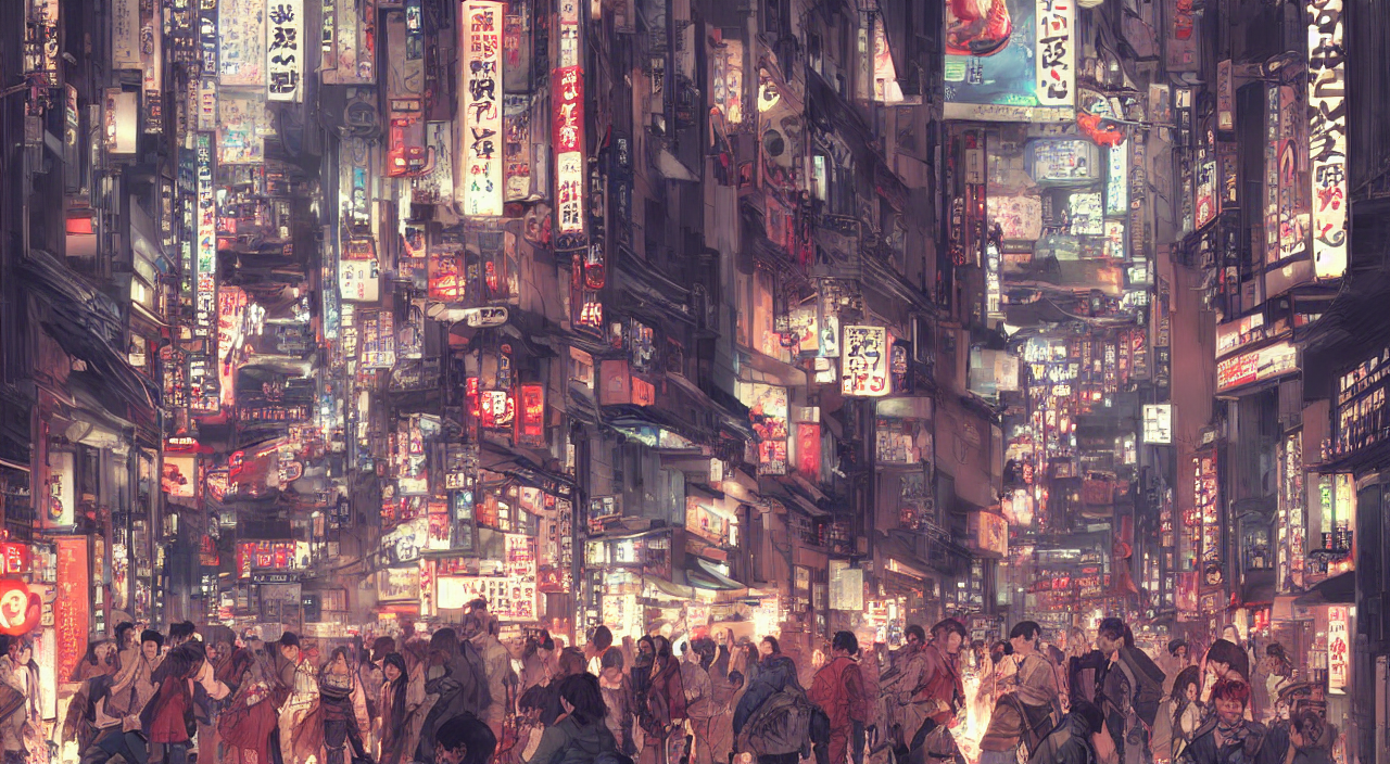 Stable Diffusion prompt: Friday Night in the Street of Ka...